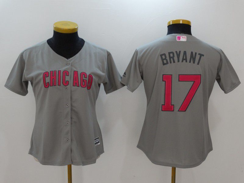 Women 2017 MLB Chicago Cubs #17 Bryant Grey Gold Program Jersey->women mlb jersey->Women Jersey